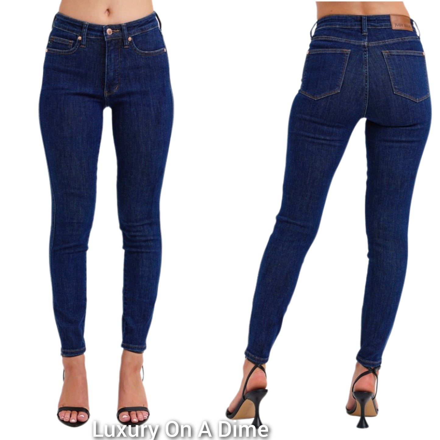 Judy Blue Tummy Control Mid-Rise Slim Fit Dark Denim Skinny Jeans Ankle Pants