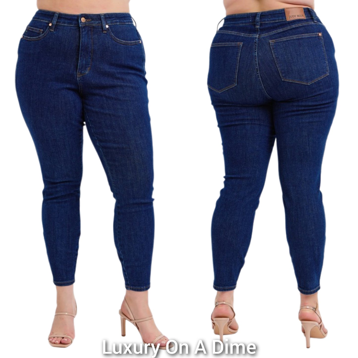 Judy Blue Tummy Control Mid-Rise Slim Fit Dark Denim Skinny Jeans Ankle Pants