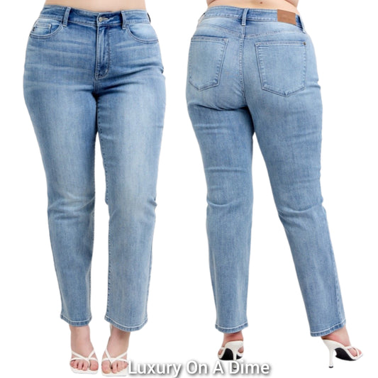 Judy Blue High-Rise Boyfriend Dad Jeans Straight Leg Relaxed Stretch Denim Pants Plus Size Only