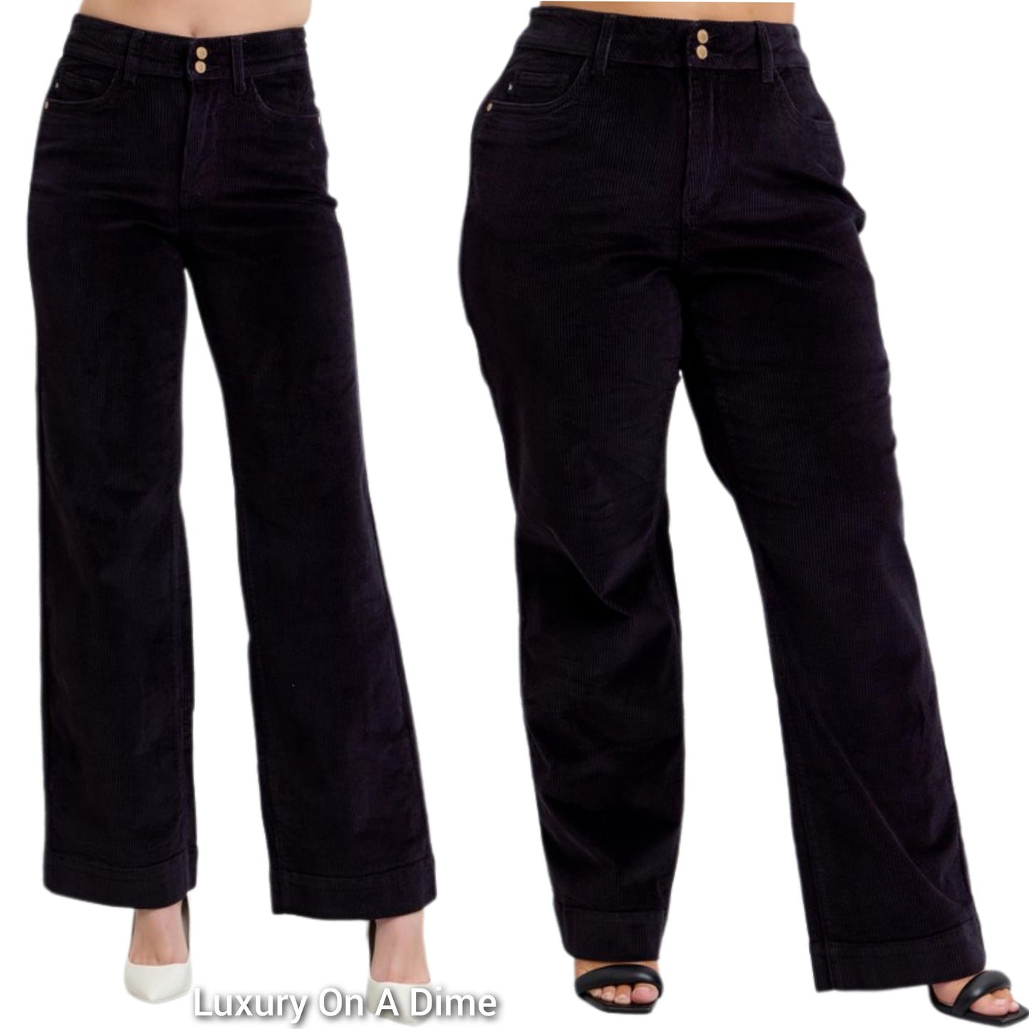 Judy Blue High-Rise Corduroy Double Button Pants Relaxed Boyfriend Wide Leg Trousers Plus Size Available
