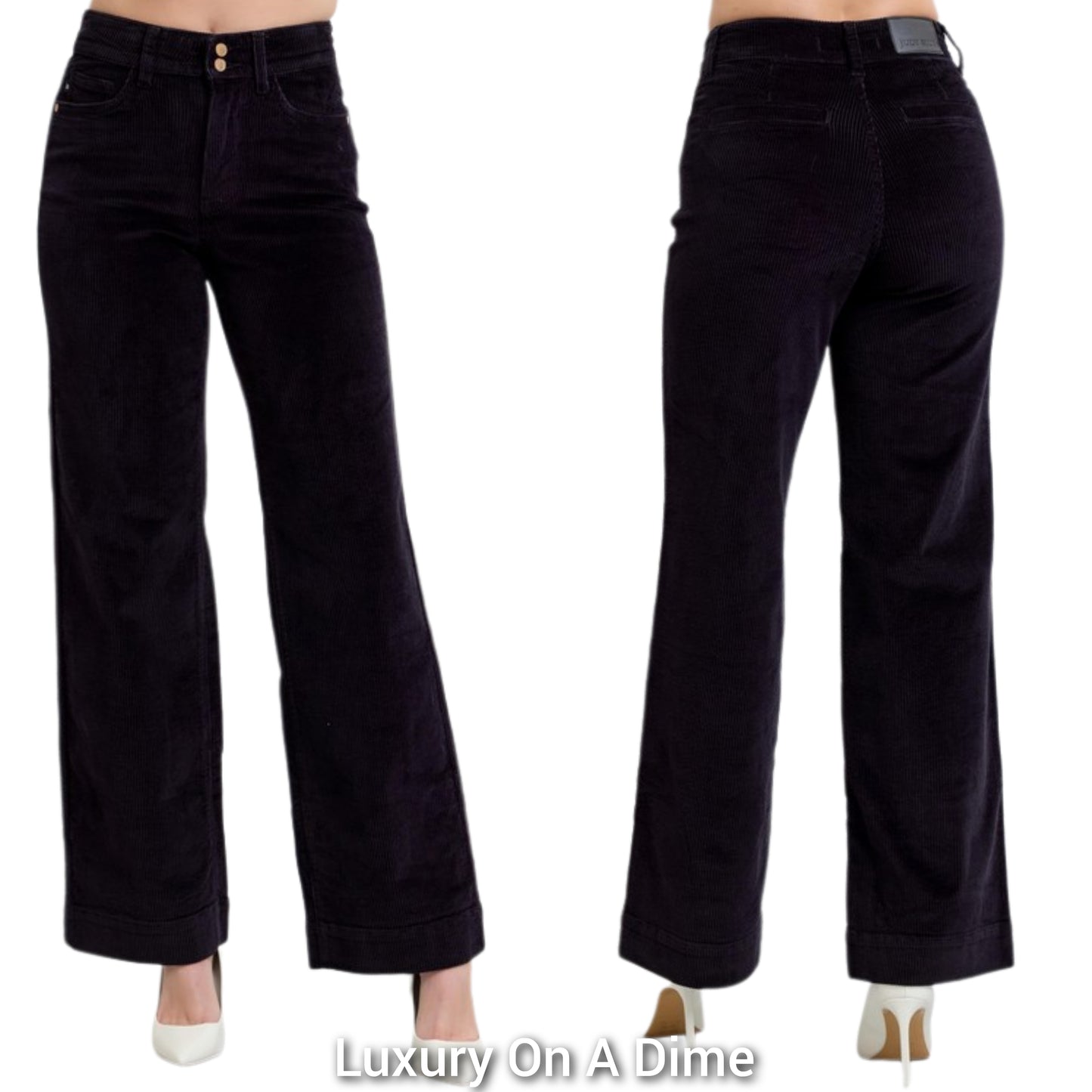 Judy Blue High-Rise Corduroy Double Button Pants Relaxed Boyfriend Wide Leg Trousers Plus Size Available