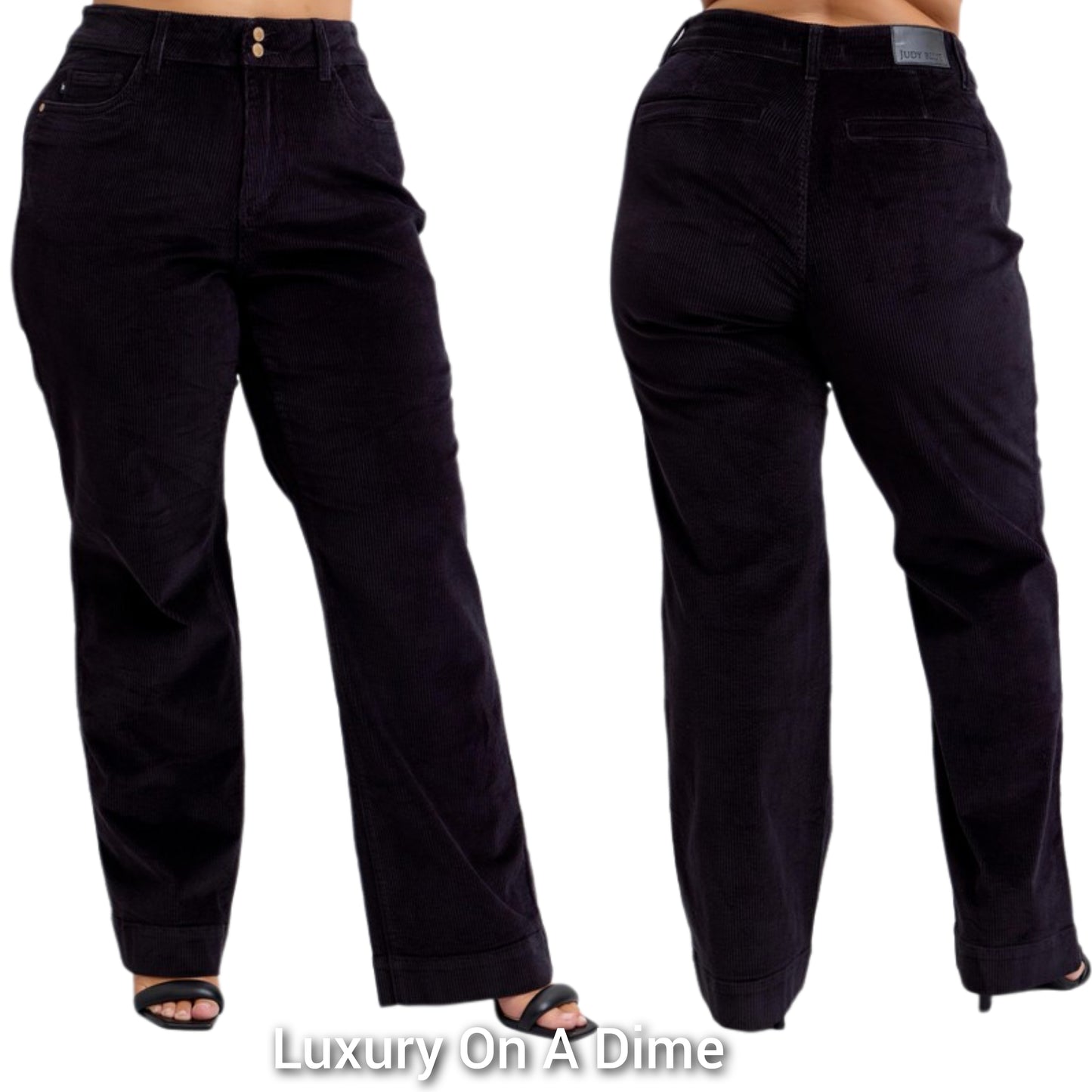 Judy Blue High-Rise Corduroy Double Button Pants Relaxed Boyfriend Wide Leg Trousers Plus Size Available