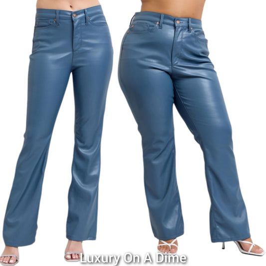 Judy Blue Tummy Control High-Rise Waist Vegan Faux Leather Slim Fit Bootcut Pants