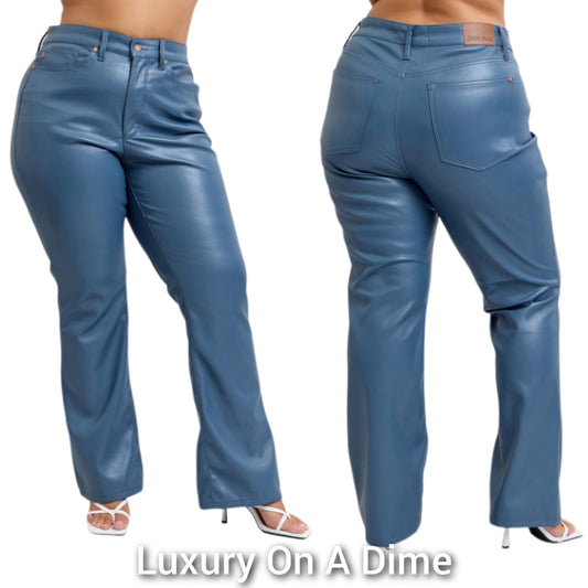 Judy Blue Tummy Control High-Rise Waist Vegan Faux Leather Slim Fit Bootcut Pants