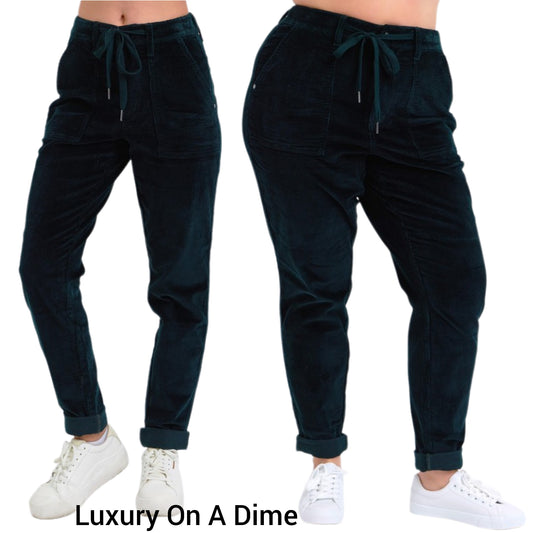Judy Blue Corduroy High-Rise Drawstring Straight Tapered Cuffed Jogger Pants