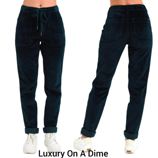 Judy Blue Corduroy High-Rise Drawstring Straight Tapered Cuffed Jogger Pants