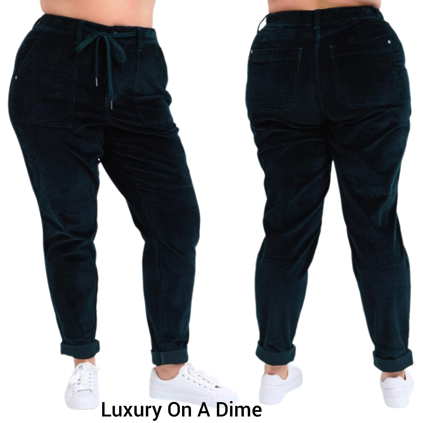Judy Blue Corduroy High-Rise Drawstring Straight Tapered Cuffed Jogger Pants