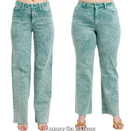 Judy Blue High-Rise 80s Acid Wash Dad Boyfriend Jeans Straight Leg Denim Pants
