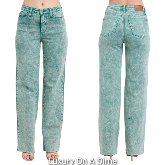 Judy Blue High-Rise 80s Acid Wash Dad Boyfriend Jeans Straight Leg Denim Pants