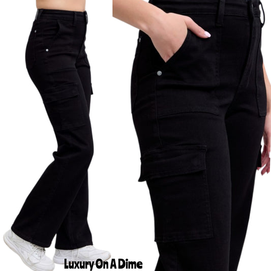 Judy Blue Cargo High-Rise 90s Denim Pants Boyfriend Wide Leg Utility Jeans