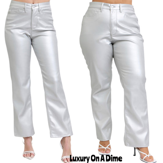 Judy Blue Tummy Control High-Rise Waist Vegan Faux Leather Slim Fit Bootcut Pants