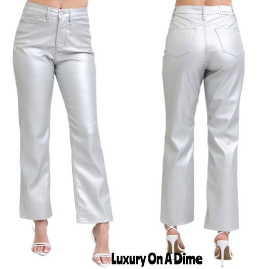 Judy Blue Tummy Control High-Rise Waist Vegan Faux Leather Slim Fit Bootcut Pants