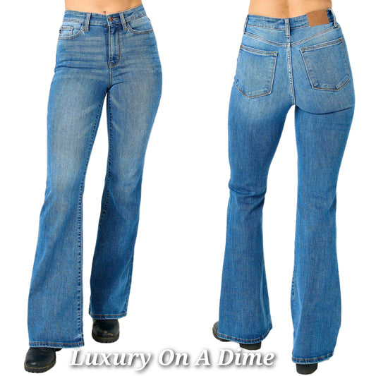 Judy Blue High-Rise Waist Classic Skinny Flare Hem Pants Denim Slim Fit Jeans Plus Size Available