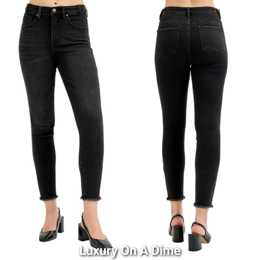 RISEN Tummy Control High-Rise Skinny Fit Denim Adjustable Waist Jeans Crop Raw Hem Plus Size Available