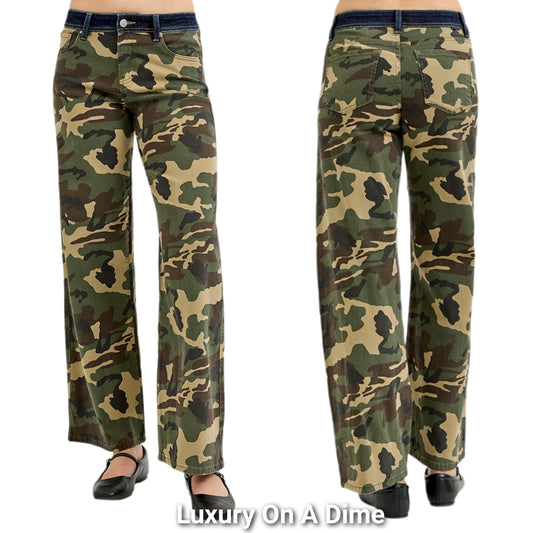 RISEN High-Rise Camo Wide Leg Relaxed Boyfriend Fit Jeans Retro 90s Denim Pants