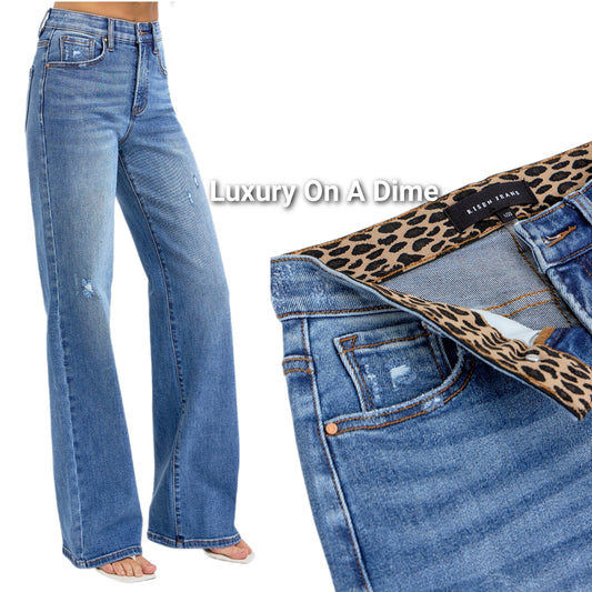 RISEN Elastic Band High-Rise Tummy Control Relaxed Wide Leg Pants Denim Jeans Plus Size Available