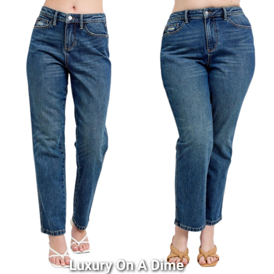 Judy Blue Rigid Magic High-Rise Tummy Jeans Straight Leg Relaxed Denim Pants Plus Size Available