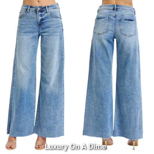 RISEN High-Rise Tummy Control Baggy Palazzo Wide Leg Jeans Relaxed Denim Pants Plus Size Available