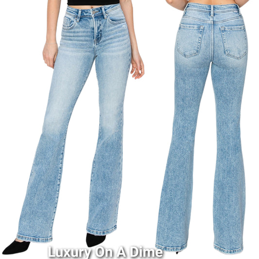 RISEN Retro High-Rise Waist Classic Bootcut Slim Fit Jeans Stone Wash Denim Pants