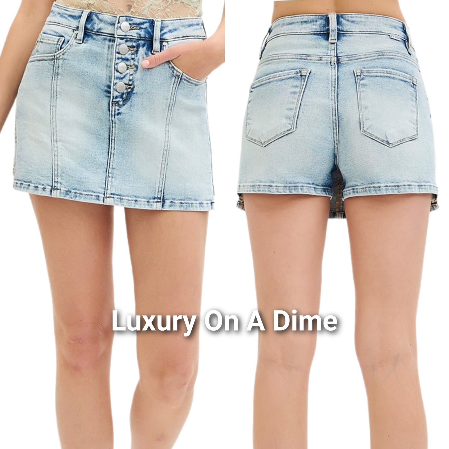 RISEN Denim Skort High-Rise Button Waist Reto Y2K Acid Wash Jean Mini Skirt Shorts Plus Size Available
