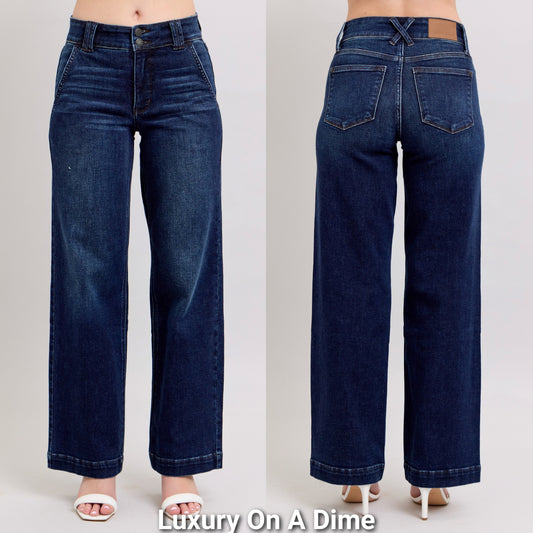 Judy Blue High-Rise Double Button Waist Pants Relaxed Baggy Wide Leg Denim Jeans