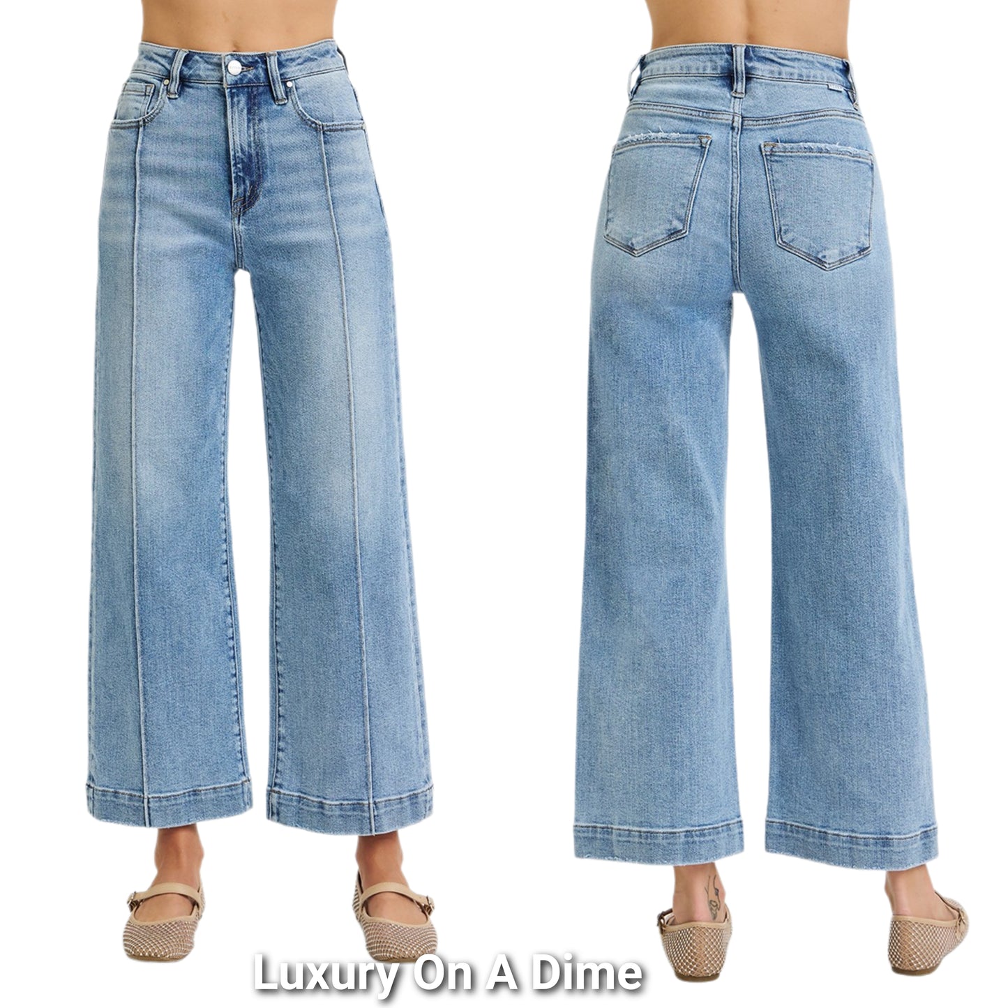 RISEN High-Rise Relaxed Cropped Wide Leg Vertical Seam Mom Jeans Denim Pants Plus Size Available