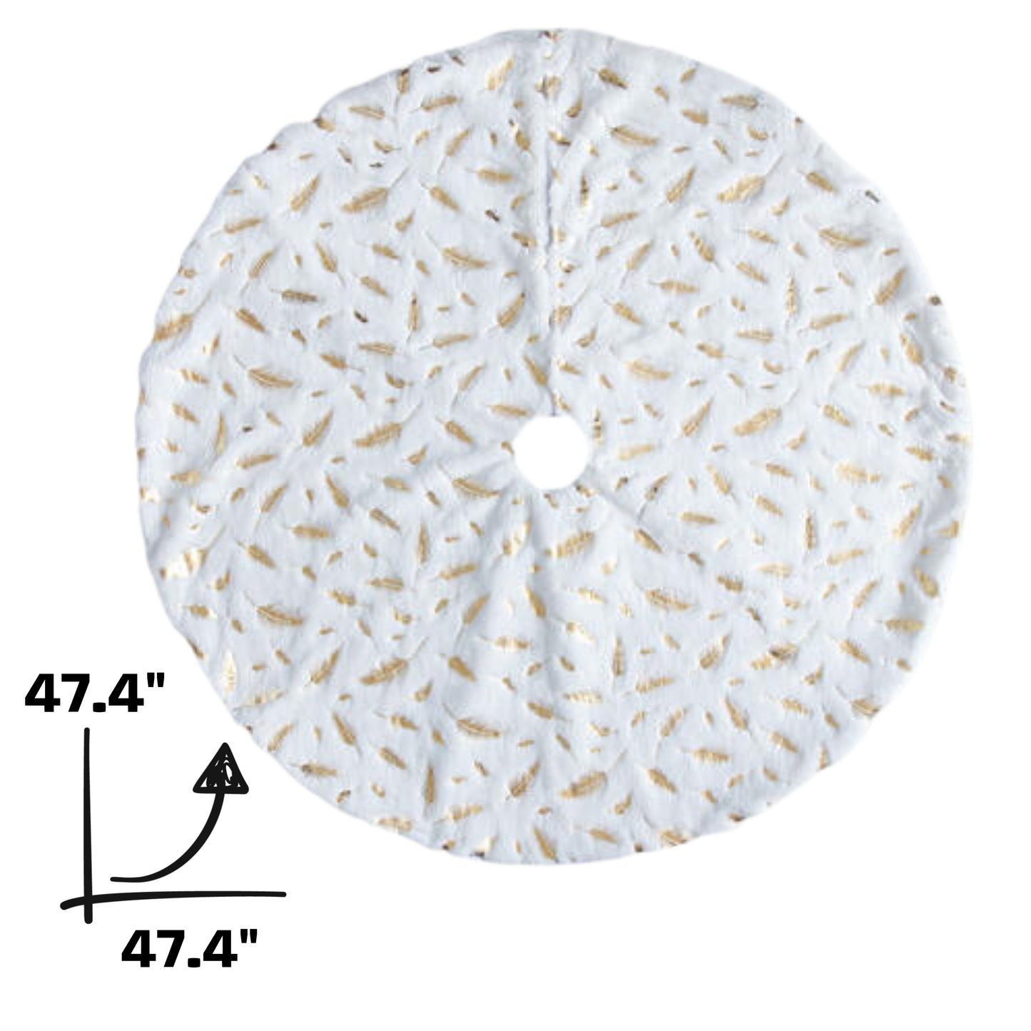 Feather Print Christmas Tree Skirt White Metallic Gold or Silver 47.4"