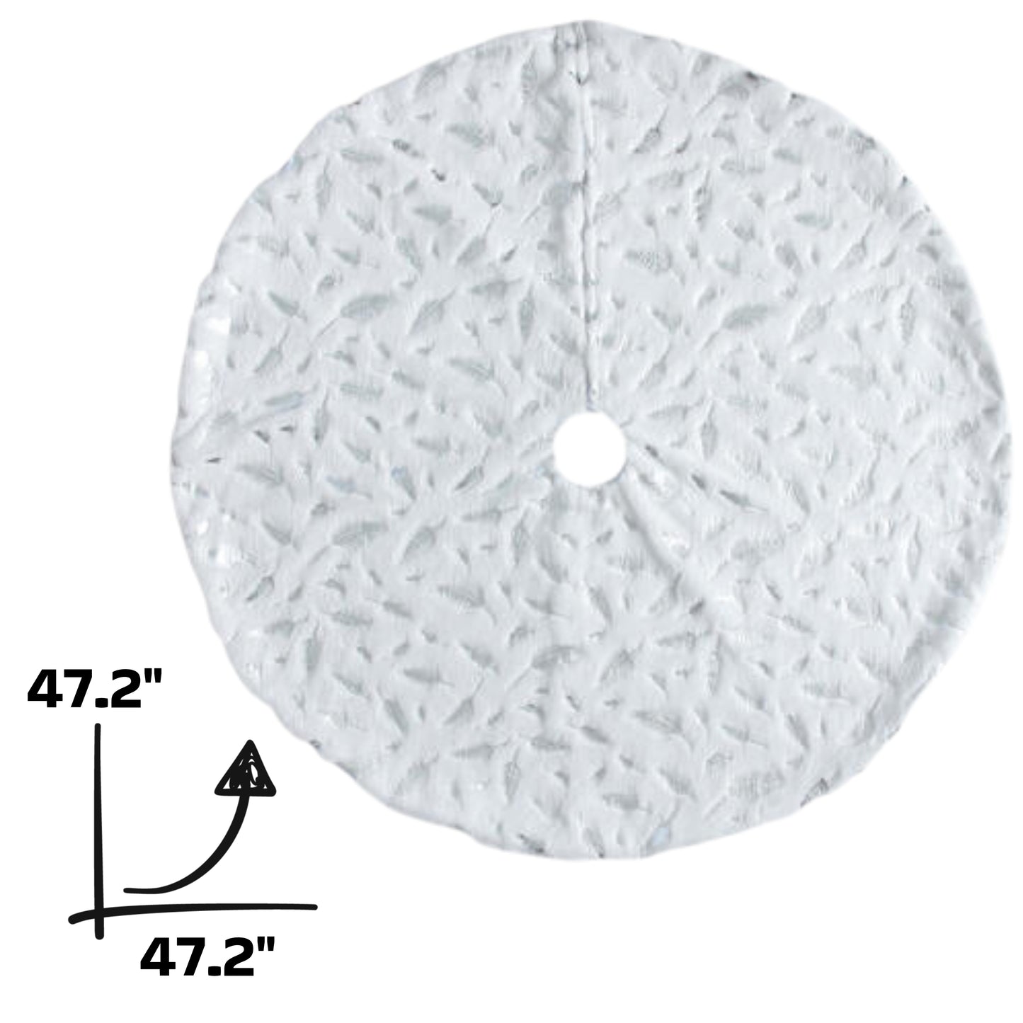 Feather Print Christmas Tree Skirt White Metallic Gold or Silver 47.4"