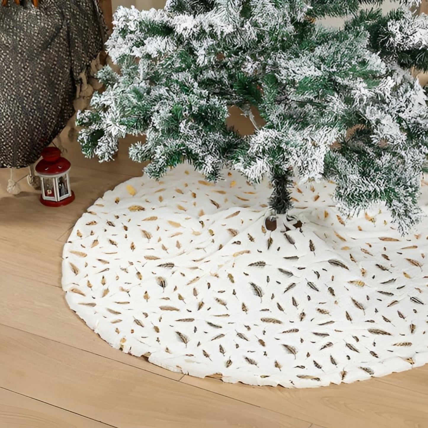 Feather Print Christmas Tree Skirt White Metallic Gold or Silver 47.4"