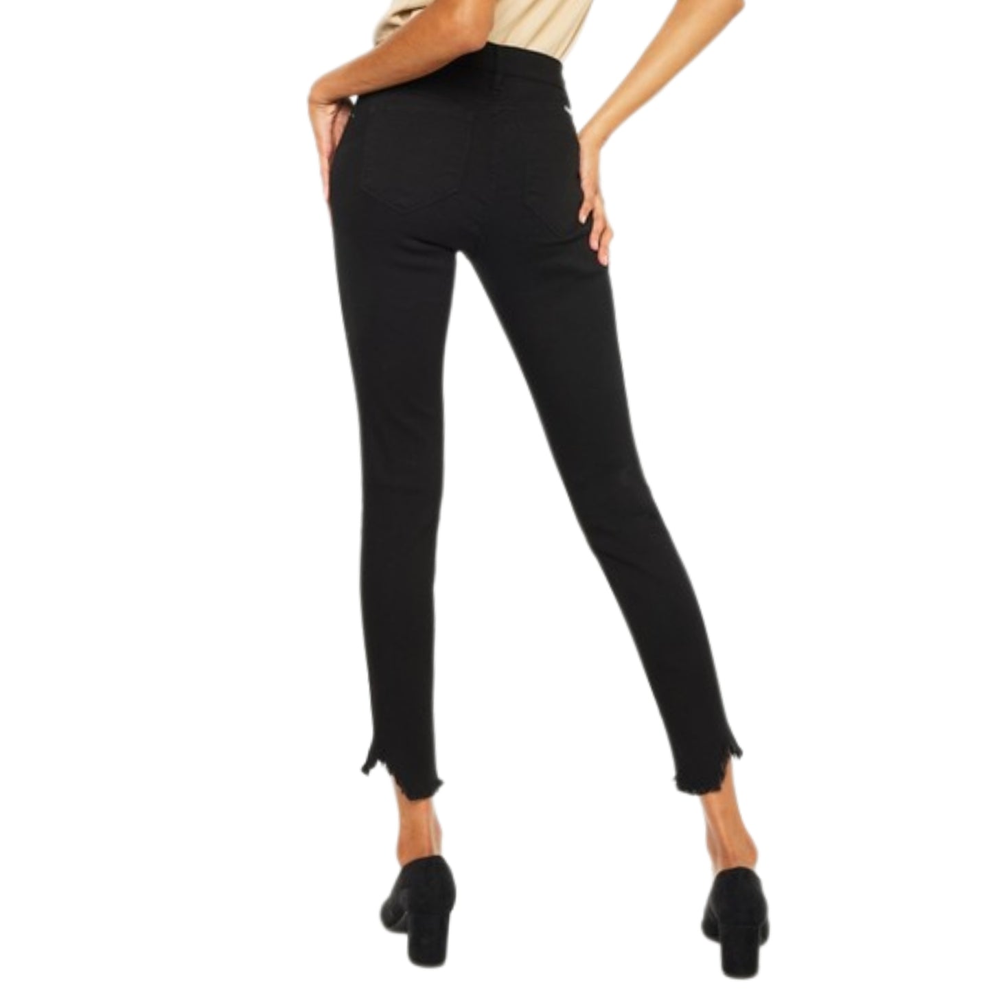KanCan Skinny High-Rise Ankle Slim Fit Pants Denim Frayed Shark-Bite Hem Jeans