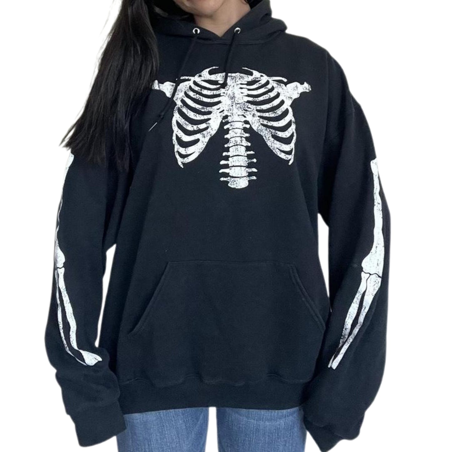 Skeleton Print Oversized Hoodie Pullover Sweatshirt Kangaroo Pocket Sweater Shirt