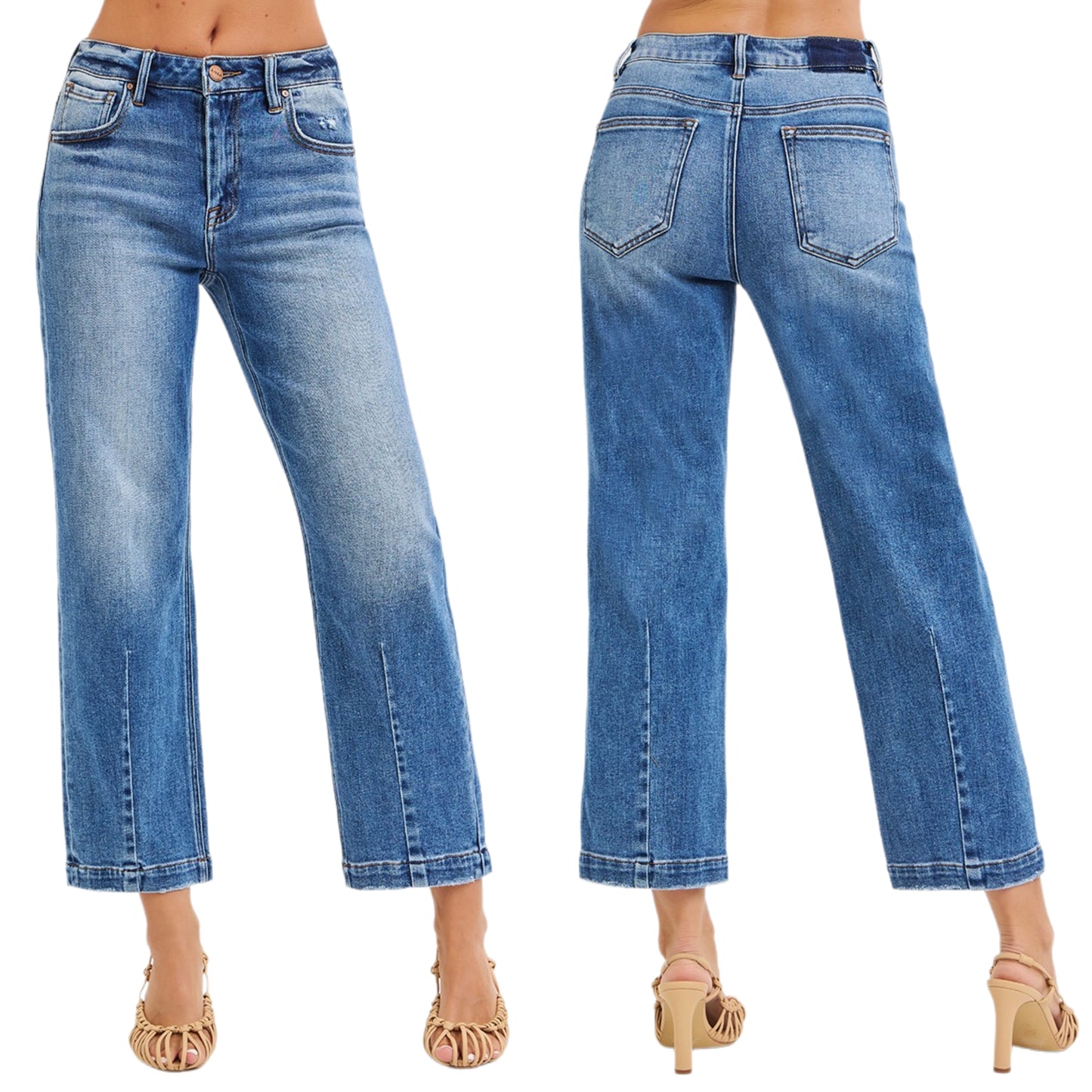 RISEN Barrel Jeans High-rise Boyfriend Fit Vertical Seam Cropped Denim Distressed Pants Plus Size Available