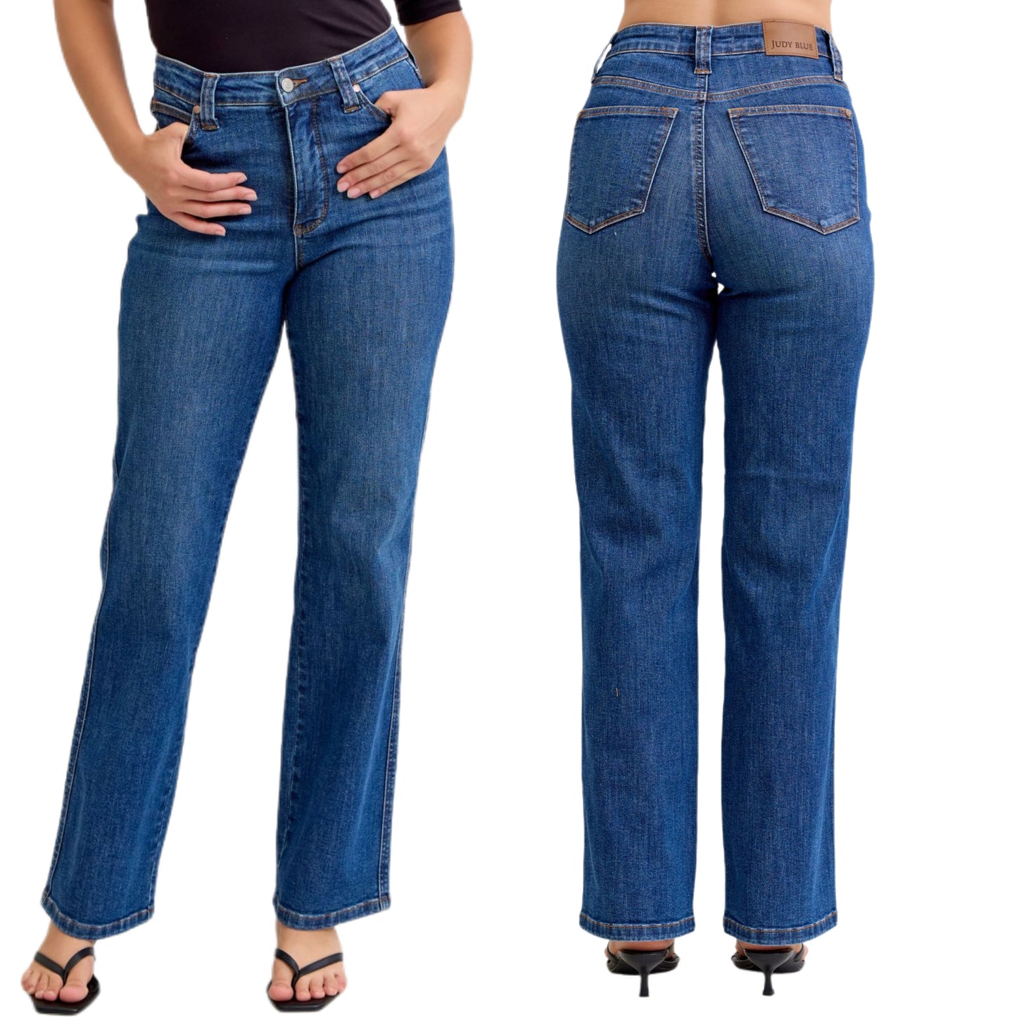 Judy Blue Tummy Control Jeans High-Rise Waist Slim Fit Classic Straight Leg Denim Pants