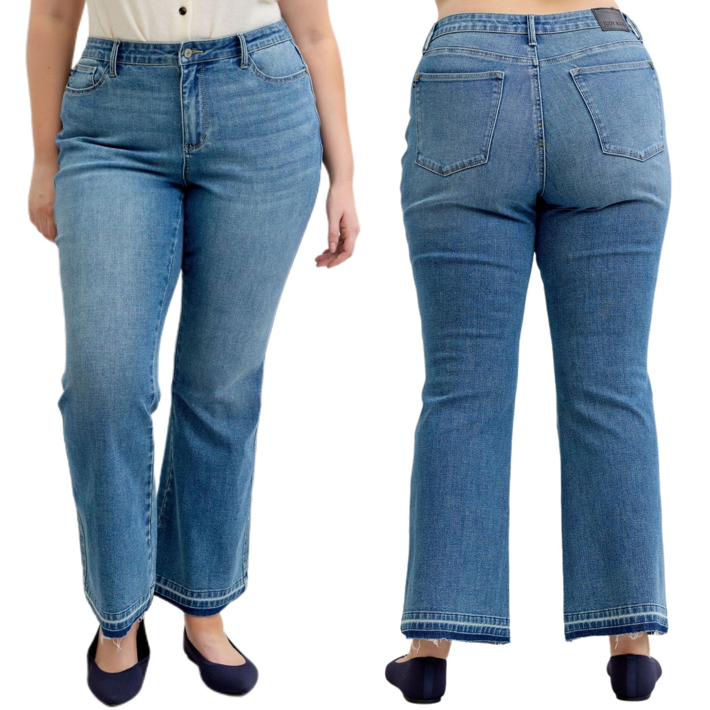 Judy Blue Full Size Mid Rise Slim Bootcut Tummy Control Release Hem Jeans Plus Size