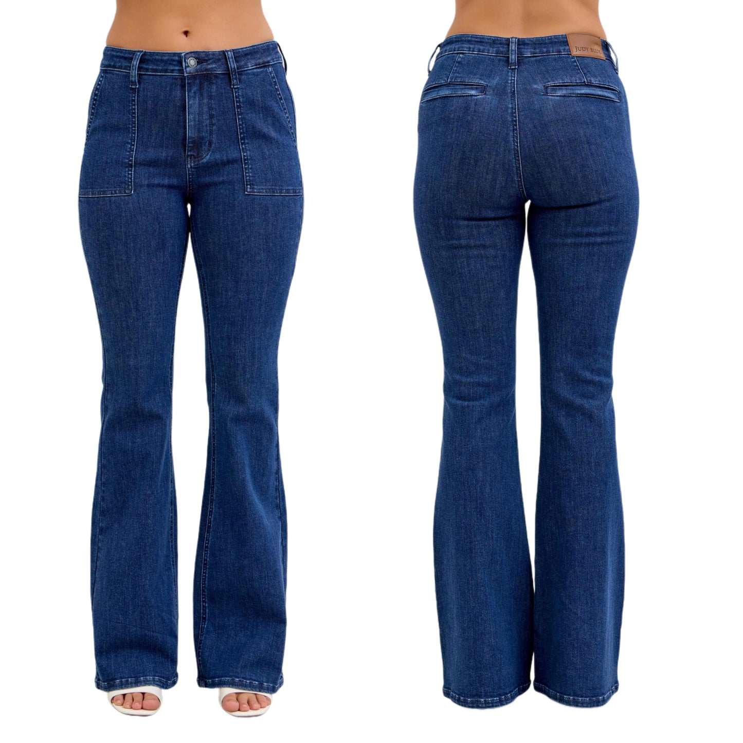 Judy Blue High-Rise Retro Patch 70s Welt Pocket Denim Slim Fit Jeans Flare Pants