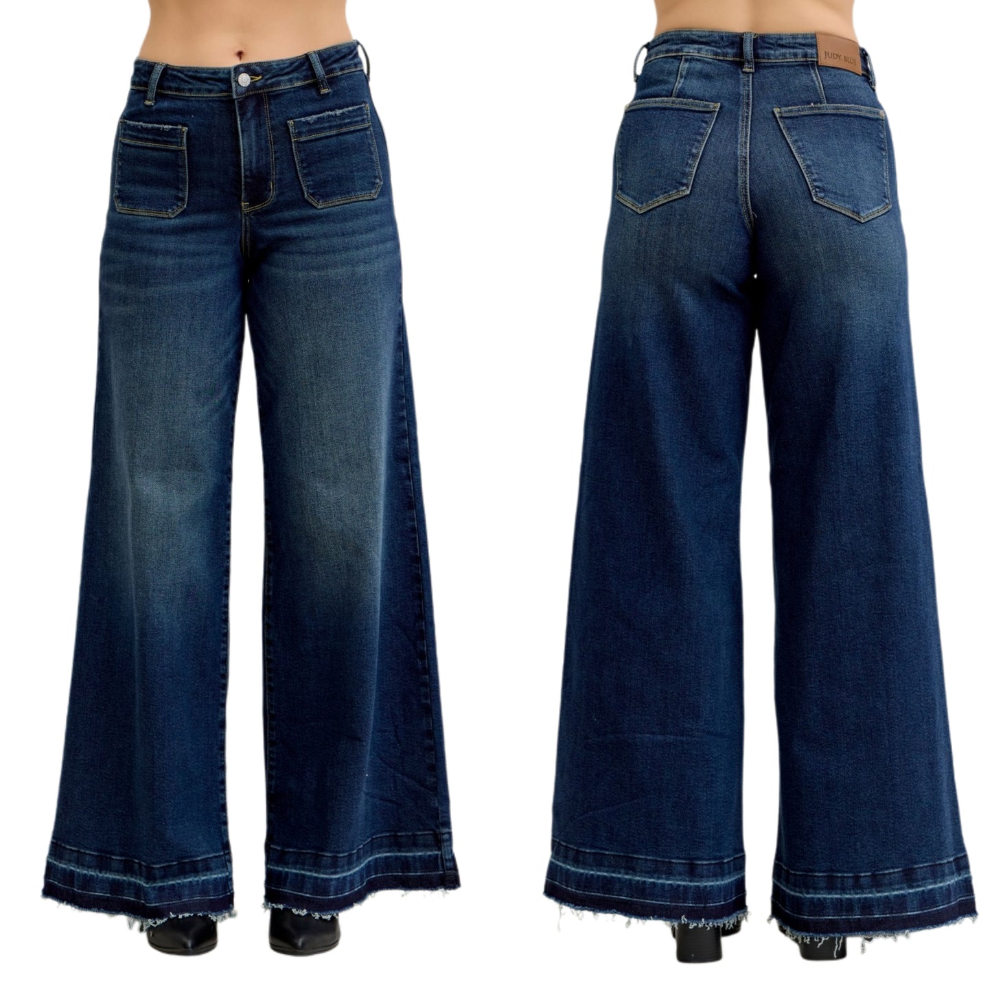 Judy Blue Palazzo High-Rise Ultra Baggy Wide Leg 70s Patch Pocket Jeans Denim Pants