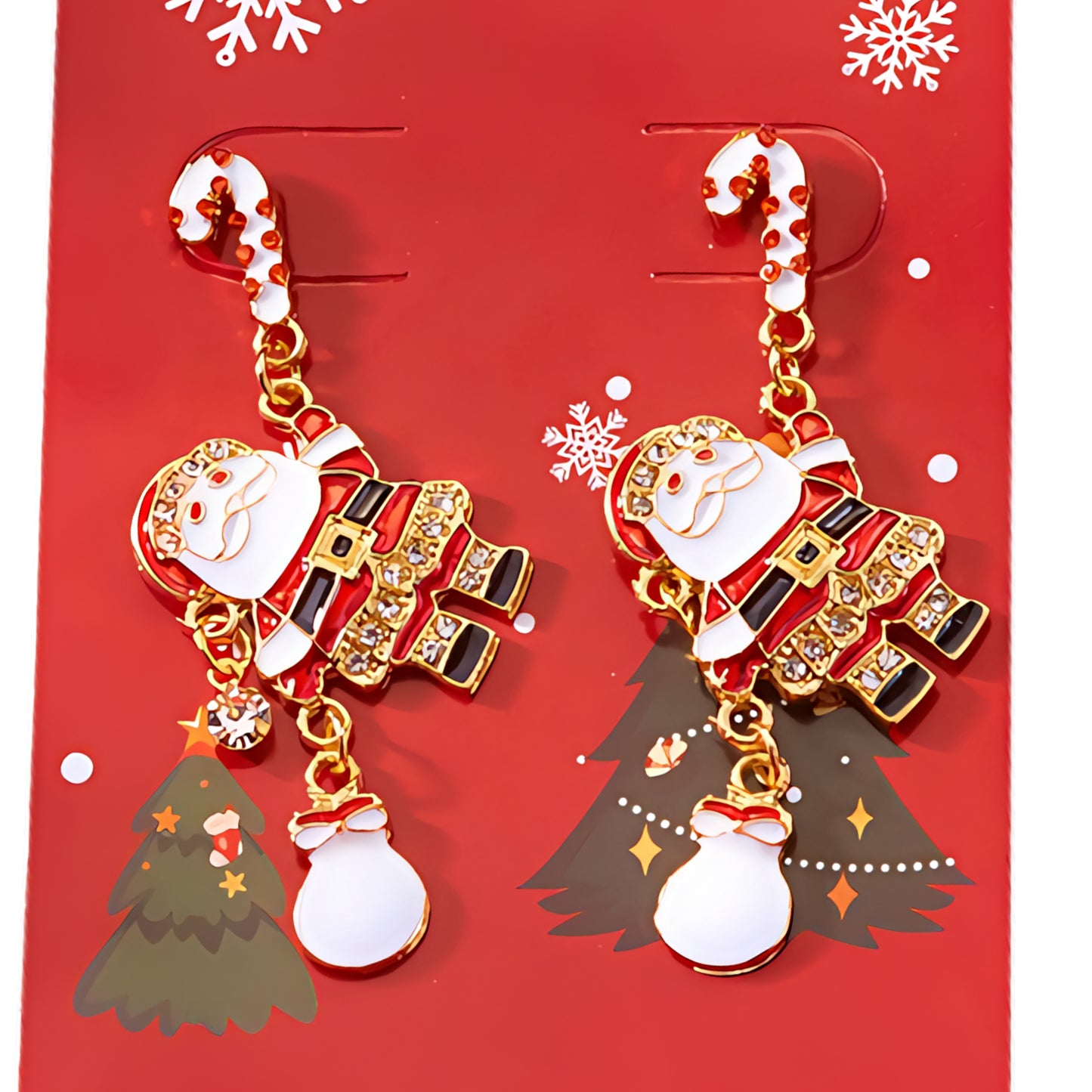 Festive Santa Candy Cane Post Dangle Earrings 18K Gold-Plated Christmas Jewelry