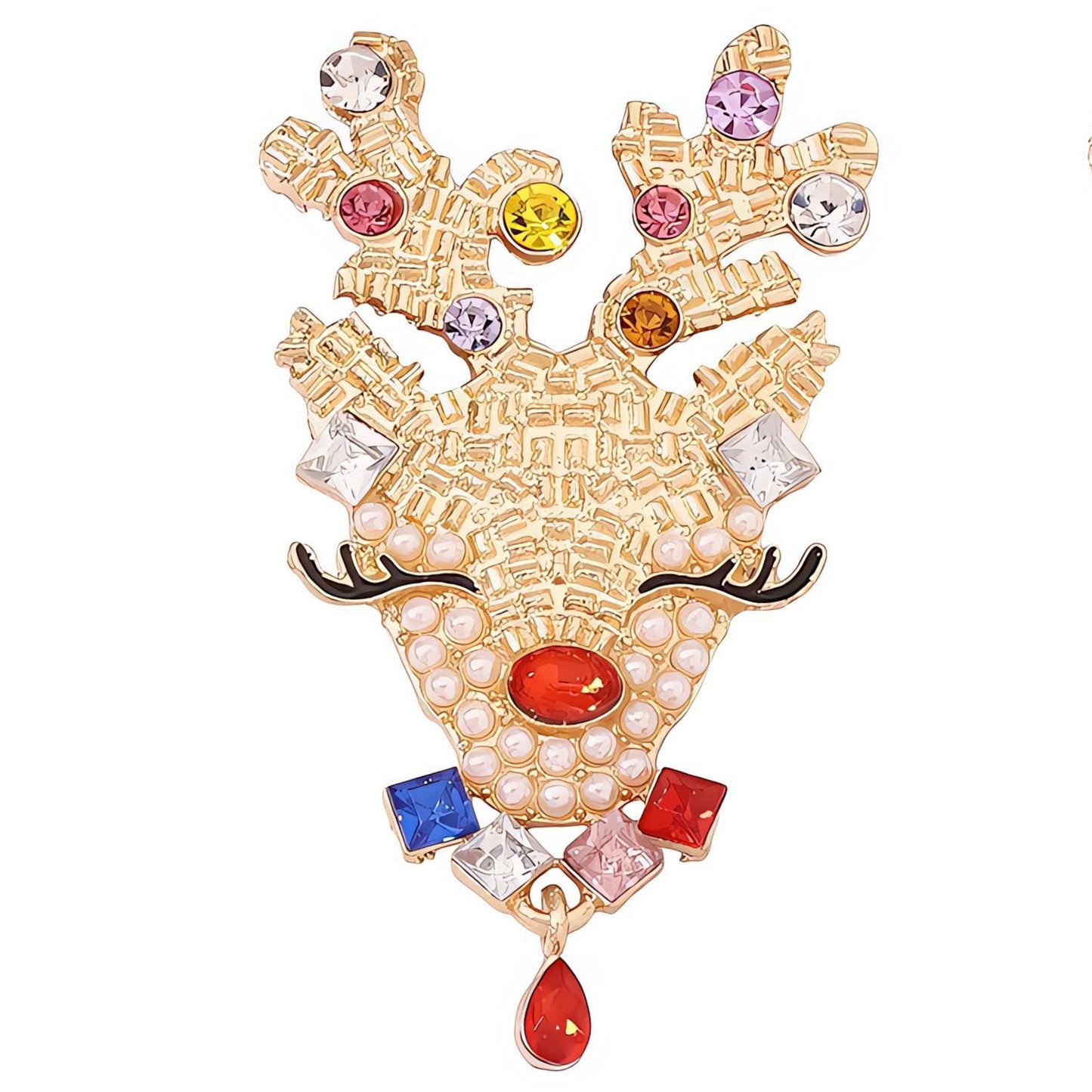 18K Gold-Plated Reindeer Crystal Rhinestone Jewel Statement Earrings Holiday Christmas Jewelry