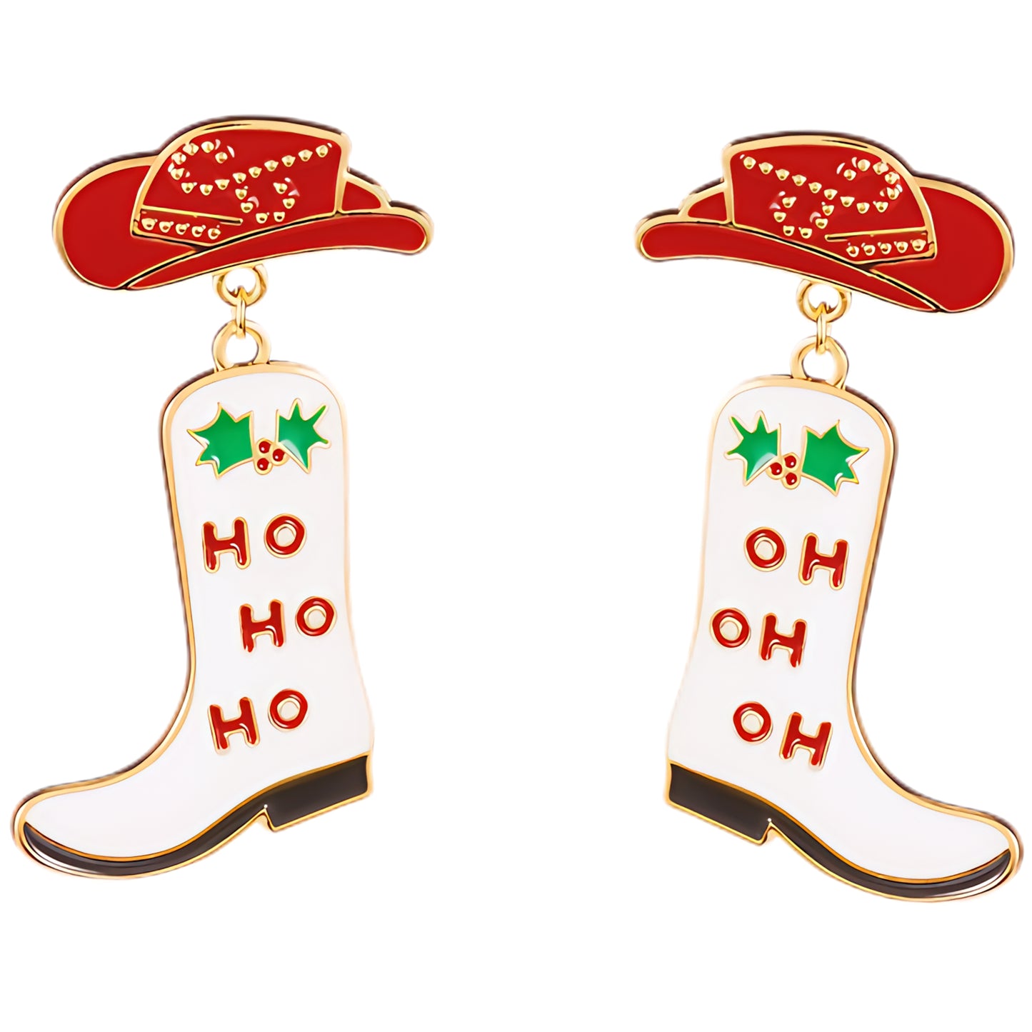 Cowboy Boot Ho Ho Ho Christmas Dangle Earrings Festive Western Cowgirl Jewelry