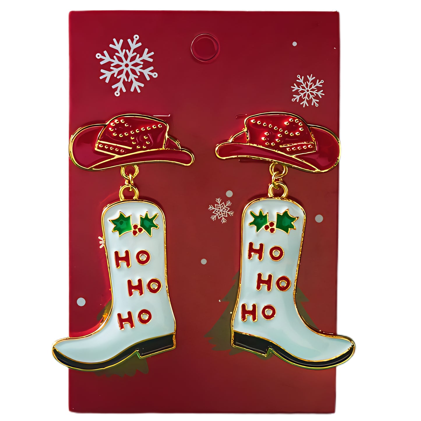 Cowboy Boot Ho Ho Ho Christmas Dangle Earrings Festive Western Cowgirl Jewelry