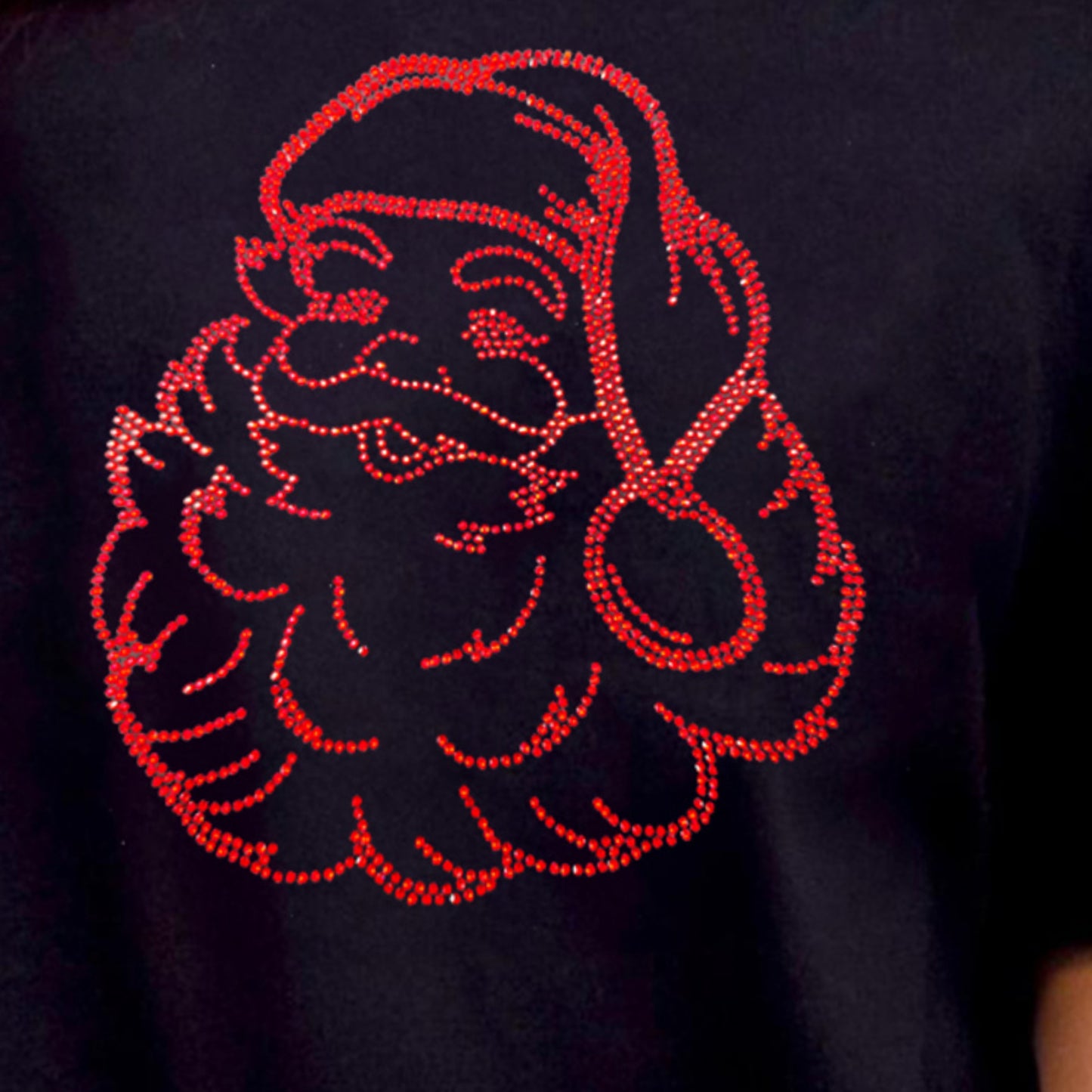 Sparkling Rhinestone Santa Graphic Shirt Short Sleeve Top Christmas Holiday Tee