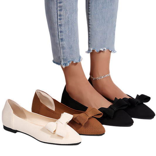 Large Bow Mesh Knit Pointed Toe Flats Slip-On Ballet Breathable Loafers Shoes