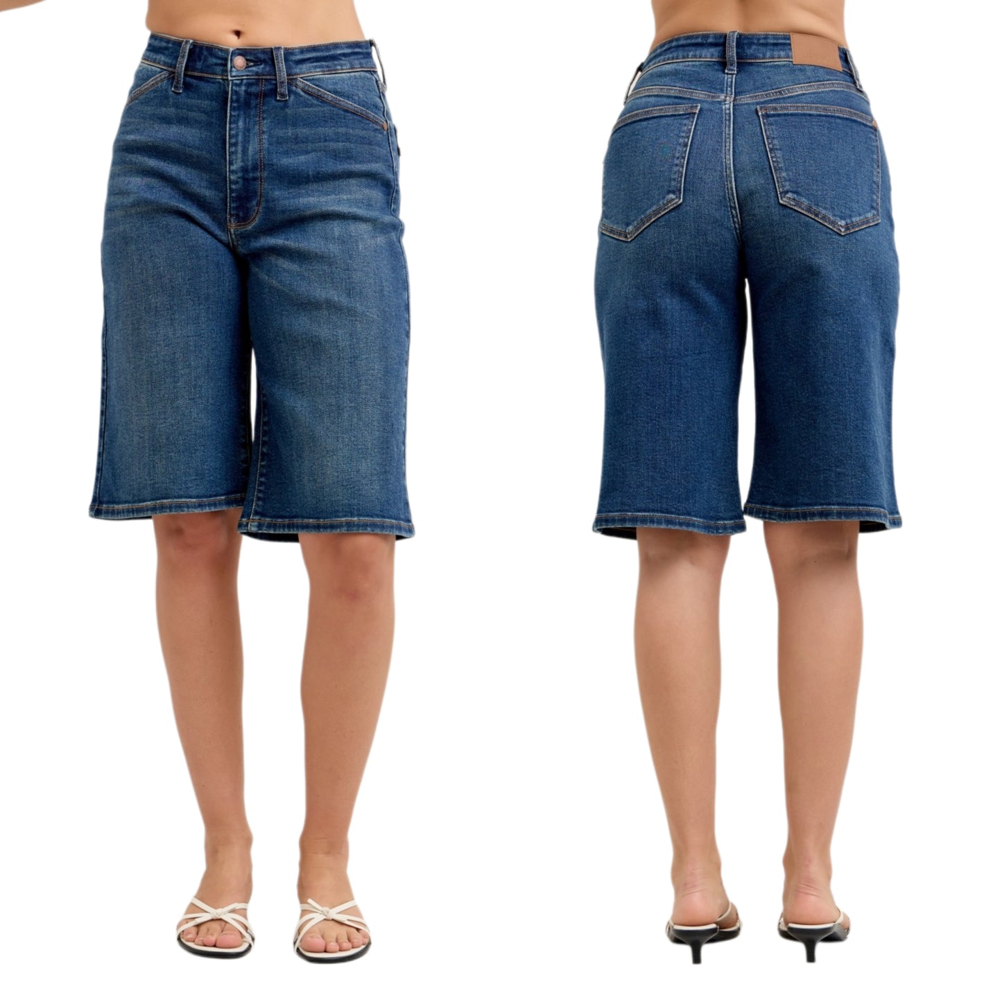 Judy Blue High-Rise Waist Bermuda Denim Shorts Retro 90s Relaxed Baggy Wide Leg