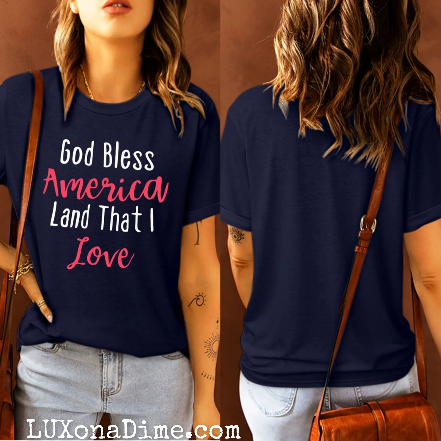 GOD BLESS AMERICA LAND THAT I LOVE Graphic Cuffed Short Sleeve Tee Shirt