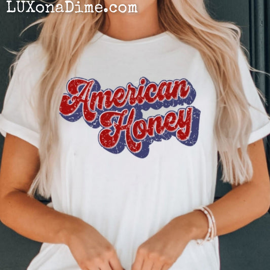 Retro AMERICAN HONEY Graphic Woman's Top Cuffed Short Sleeve White Shirt