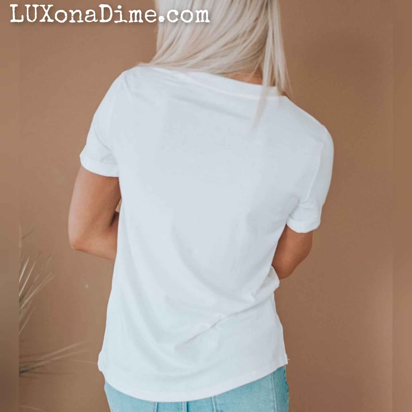 Embroidered USA Patriotic Top Cuffed Short Sleeve T-Shirt