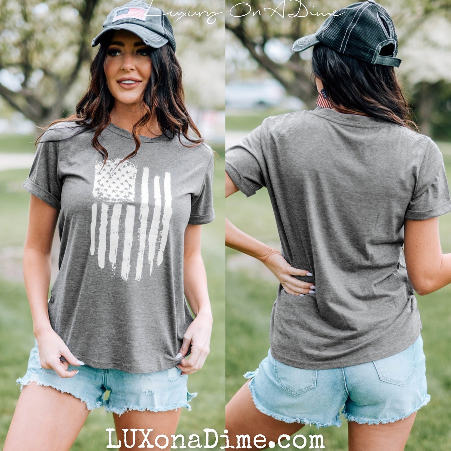 AMERICA Flag Patriotic Top Classic Cuffed Short Sleeve Tee Shirt