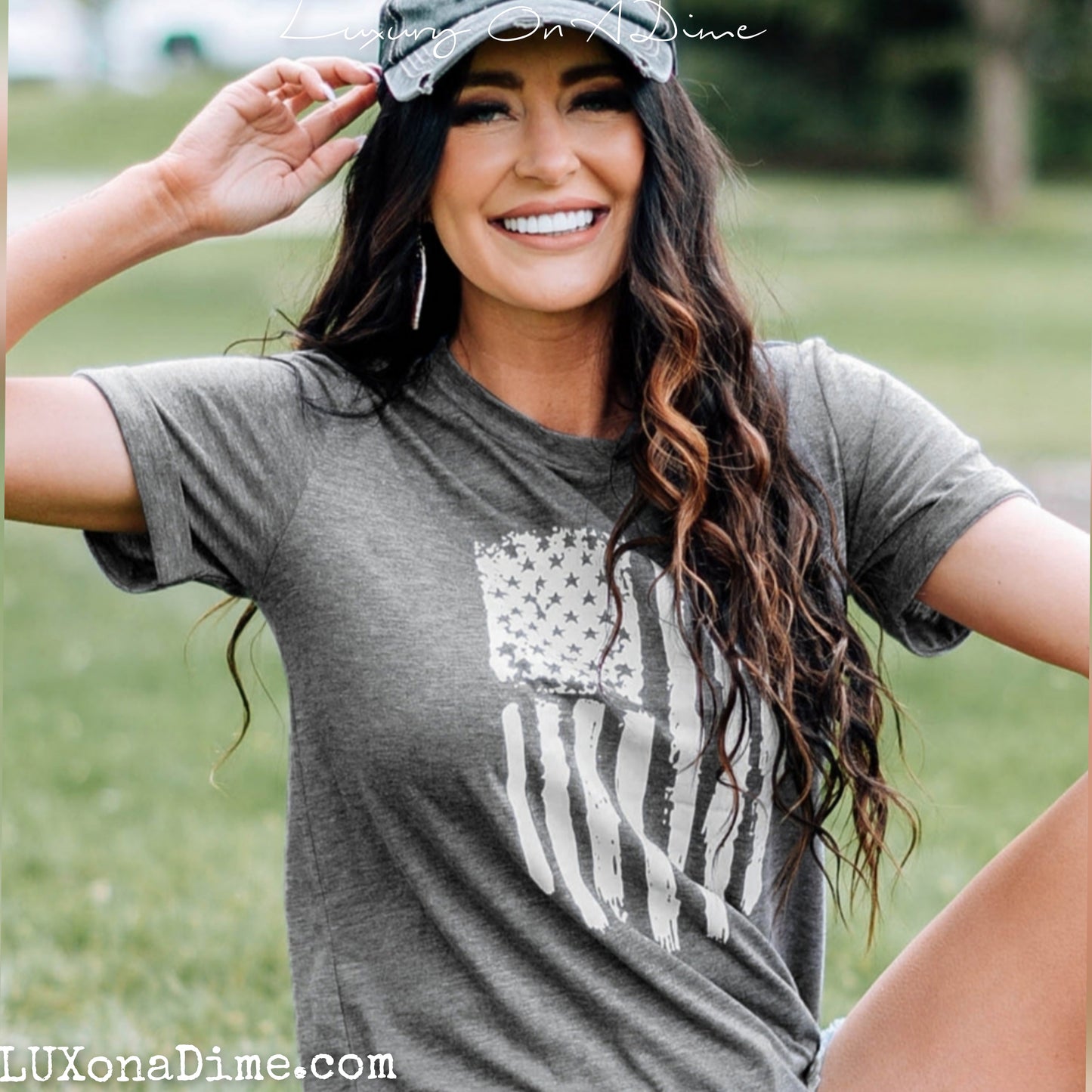 AMERICA Flag Patriotic Top Classic Cuffed Short Sleeve Tee Shirt