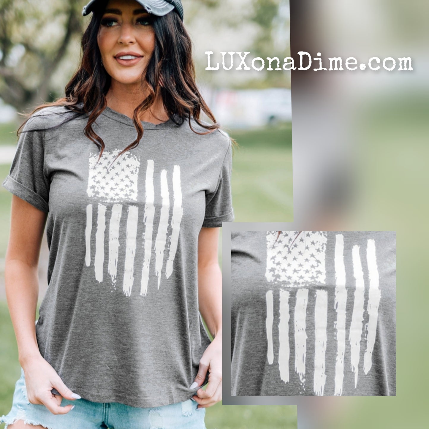 USA American Flag Patriotic Top Classic Cuffed Short Sleeve Tee Shirt America