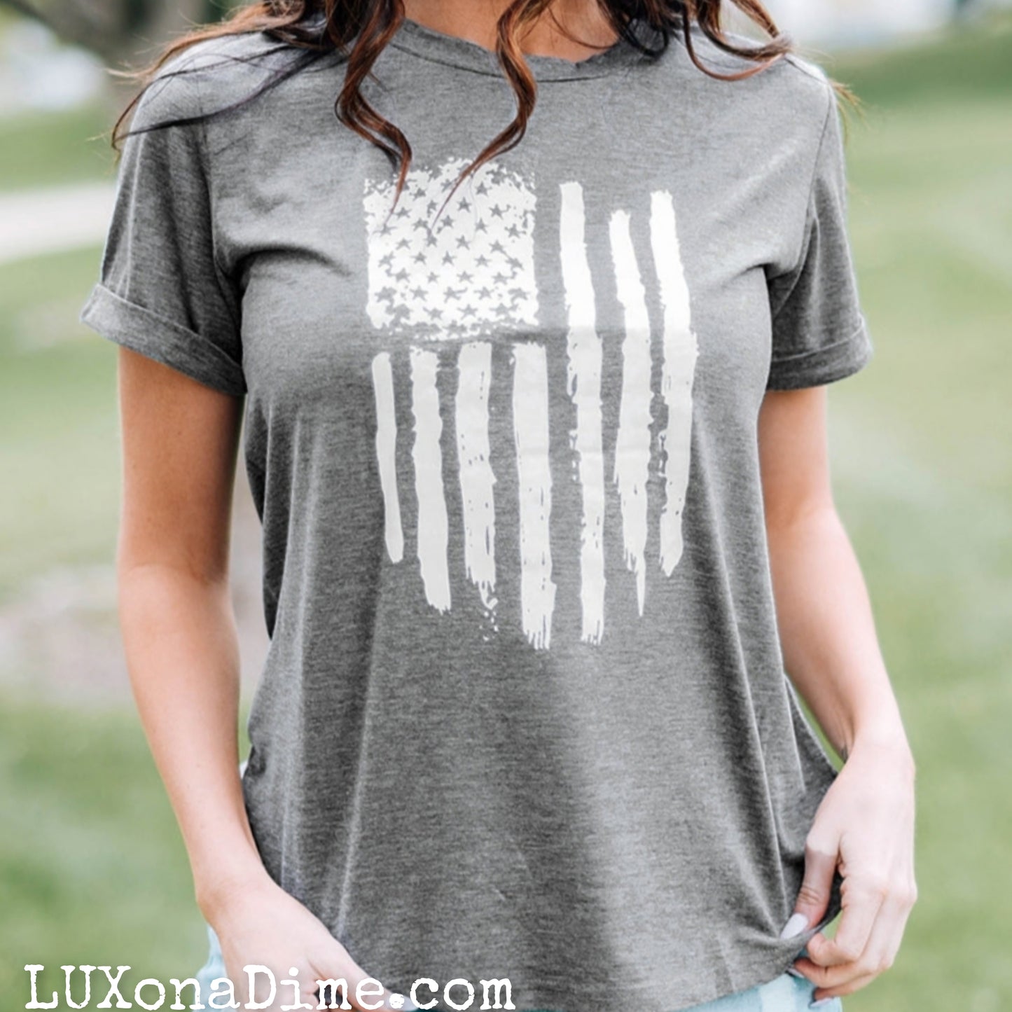 AMERICA Flag Patriotic Top Classic Cuffed Short Sleeve Tee Shirt